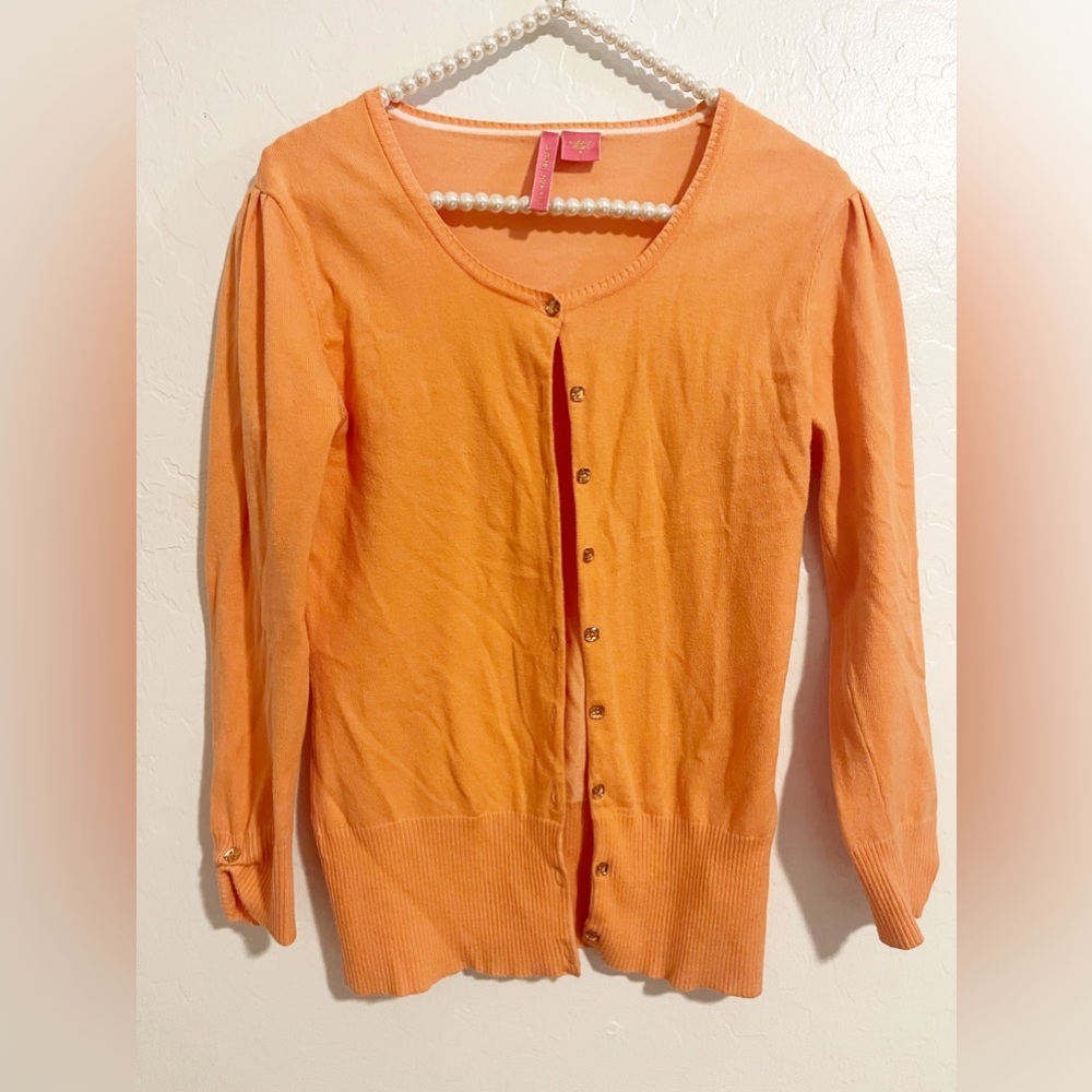 charlotte orange puff sleeve cardigan size S